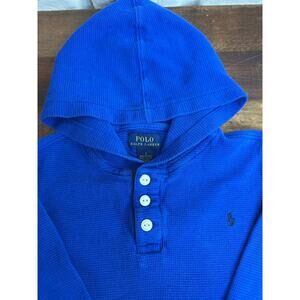 Polo Ralph Lauren Thermal Knit Hooded Long Sleeve Royal Blue Henley Boy's Size 7